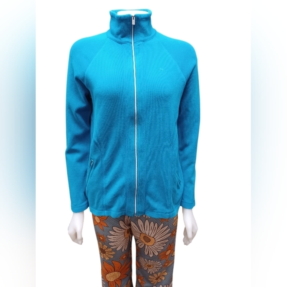Tommy Bahama EUC Knit Zip Up L/S Turquoise Size Small